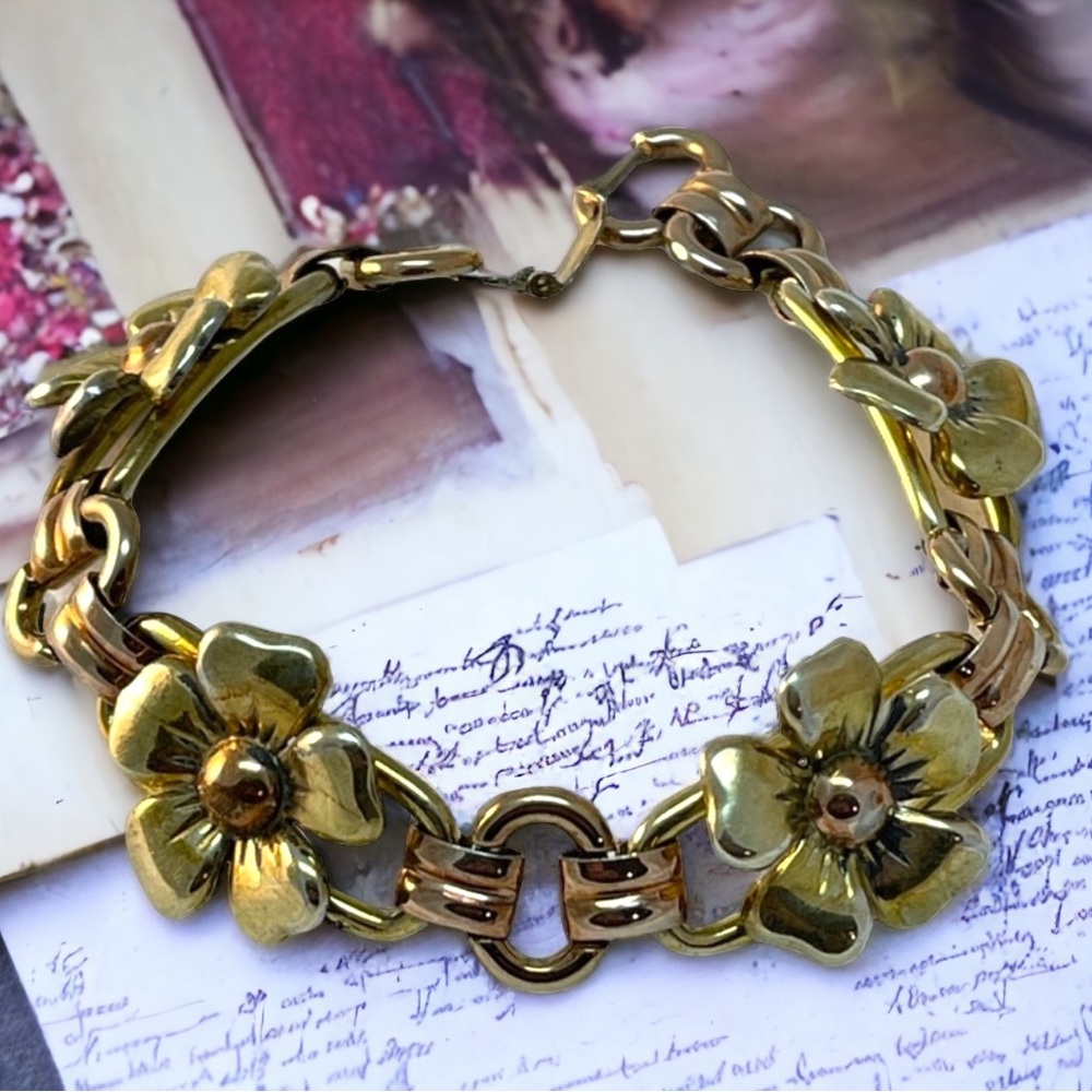 Kreisler gold  filled Vintage thick heavy flower bracelet 1950s